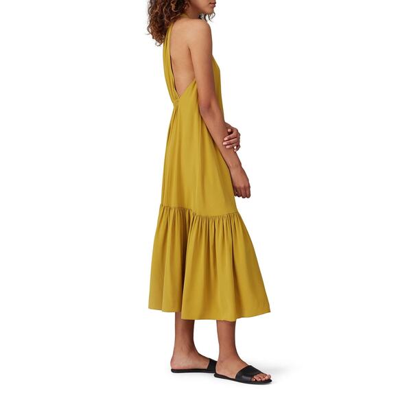 Tibi Eco Silk Yellow Sleeveless Halter Flounce Shift Midi Dress Size 8 - Picture 2 of 12